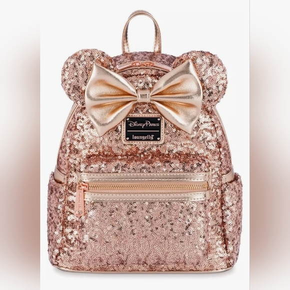 Loungefly Disney Parks Minnie Mouse Rose Gold Sequin Backpack